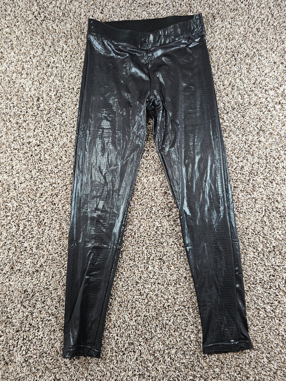 True Rock Womens Sz L/XL High Rise Leggings Black Faux Croc Leather Print